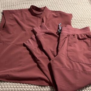 FIGS women’s scrubs- Mauve Medium Rafaela top, Large jogger bottom